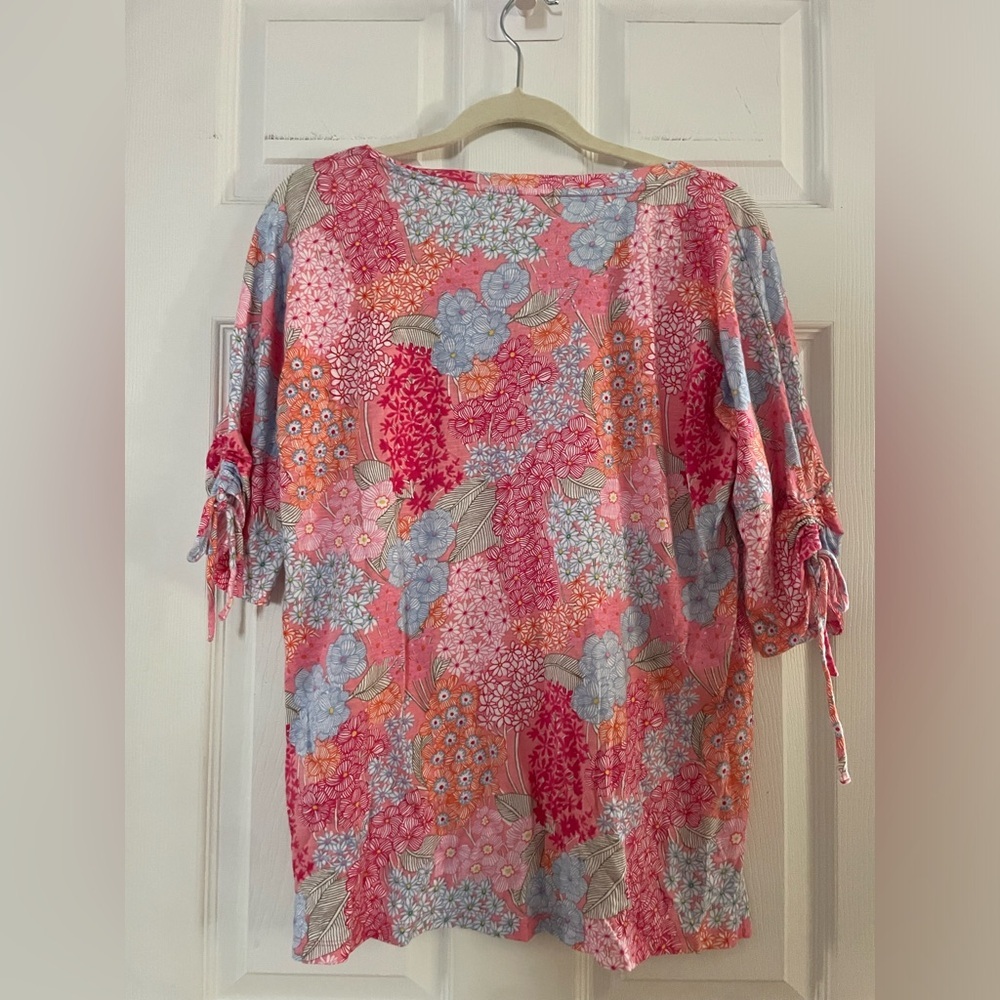 Talbots Pink Floral Tie-Sleeve V-Neck Tunic - Picture 3 of 3